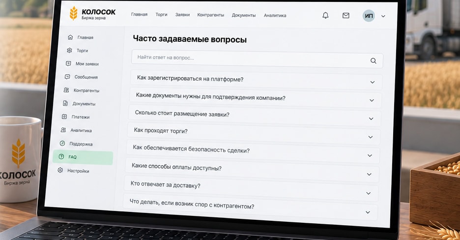 Рабочее место с ноутбуком и карточка поддержки